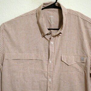 Huk Shirt Mens 2XL Long Sleeve Button Fishing Vented White Brown Striped